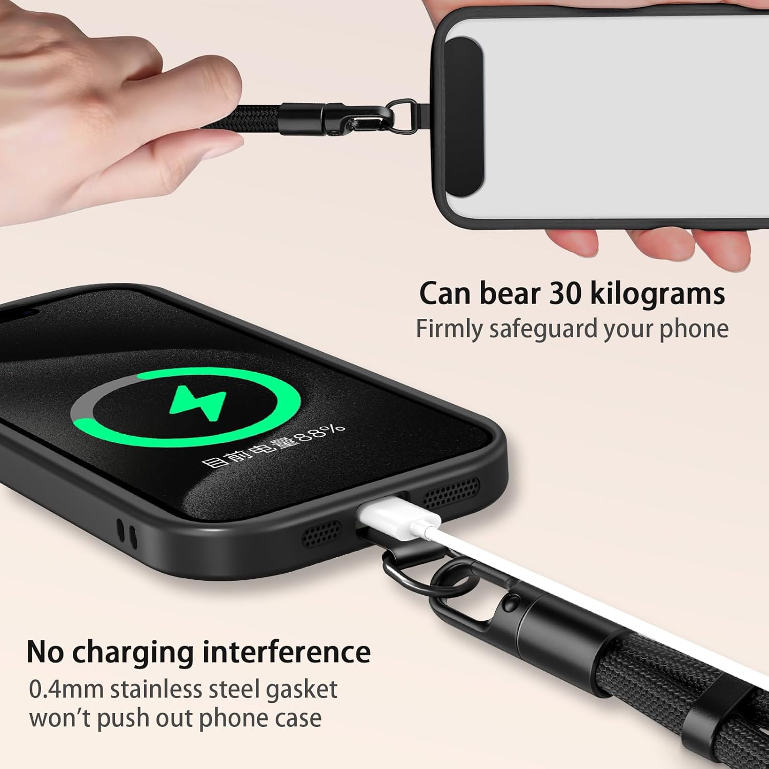 Phone Lanyard 2 Pcs - 1 Phone Wrist Strap, 1 Adjustable Crossbody Cell Phone Lanyard, 2 Metal Pads and 360° Rotating Metal Clips - Skin-Friendly, Universal for Most Phones(Deep Gray)