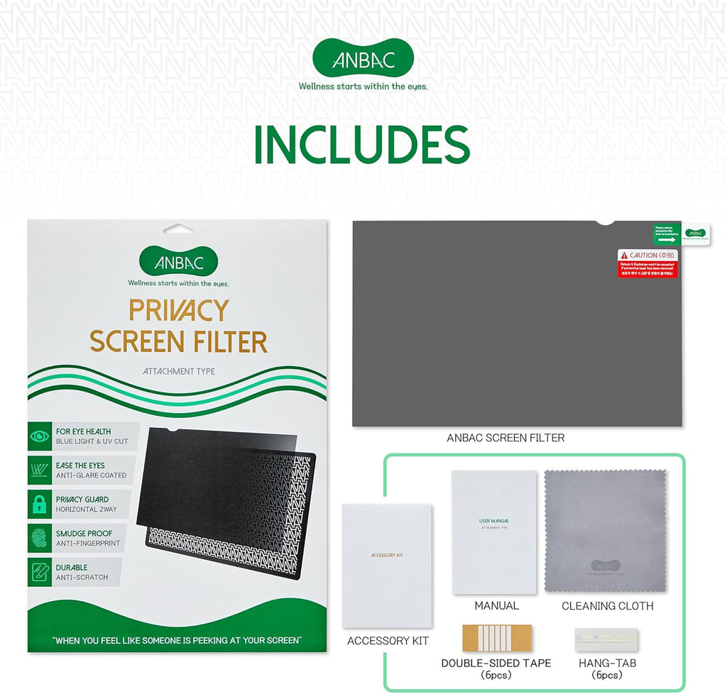 22 Inch Desktop Privacy Screen Shield for 16:10 Wide Monitor - Anti Glare Computer Privacy Screen Cover | Blue Light Blocking Screen Protector | Scratch Resistant UV Filter | Attachment Type