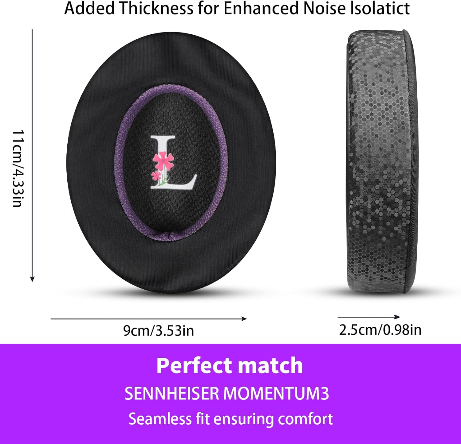 Magic Ice Gel Replacement Earpads for SENNHEISER MOMENTUM3 - Black/Purple, Comfortable & Durable