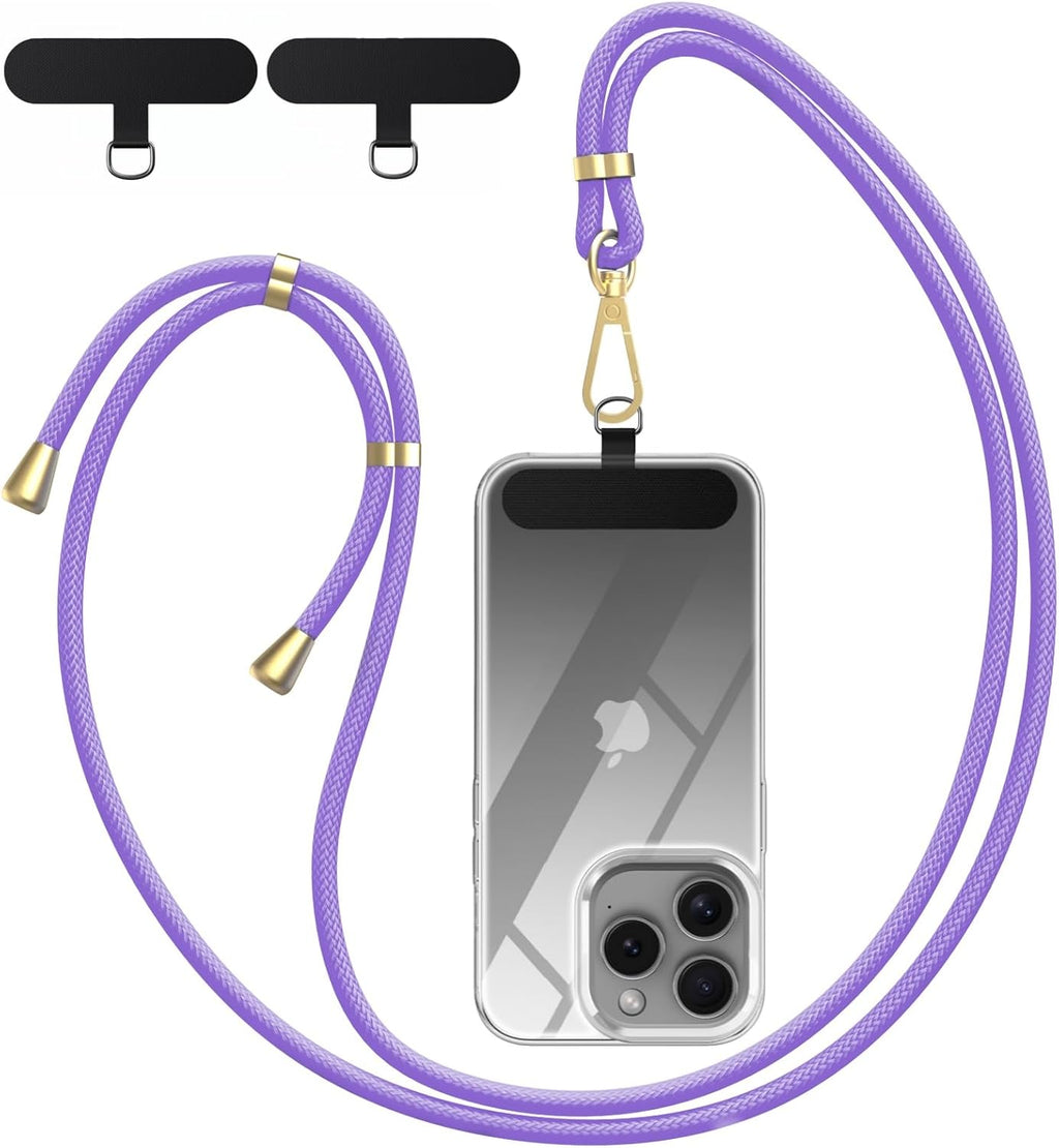 Crossbody Phone Lanyard Strap with 2 Pack Patchs, Adjustable Universal Nylon Neck Strap