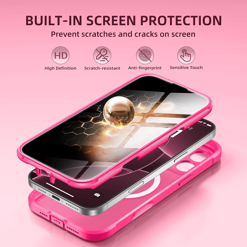 BERFY Magnetic for iPhone 16 Pro Max Case, Compatible with MagSafe, Built-in Privacy Screen Protector and Upgraded Camera Protection, Anti-Spy Full Body Shockproof Phone case for 16 Pro Max, Hot Pink