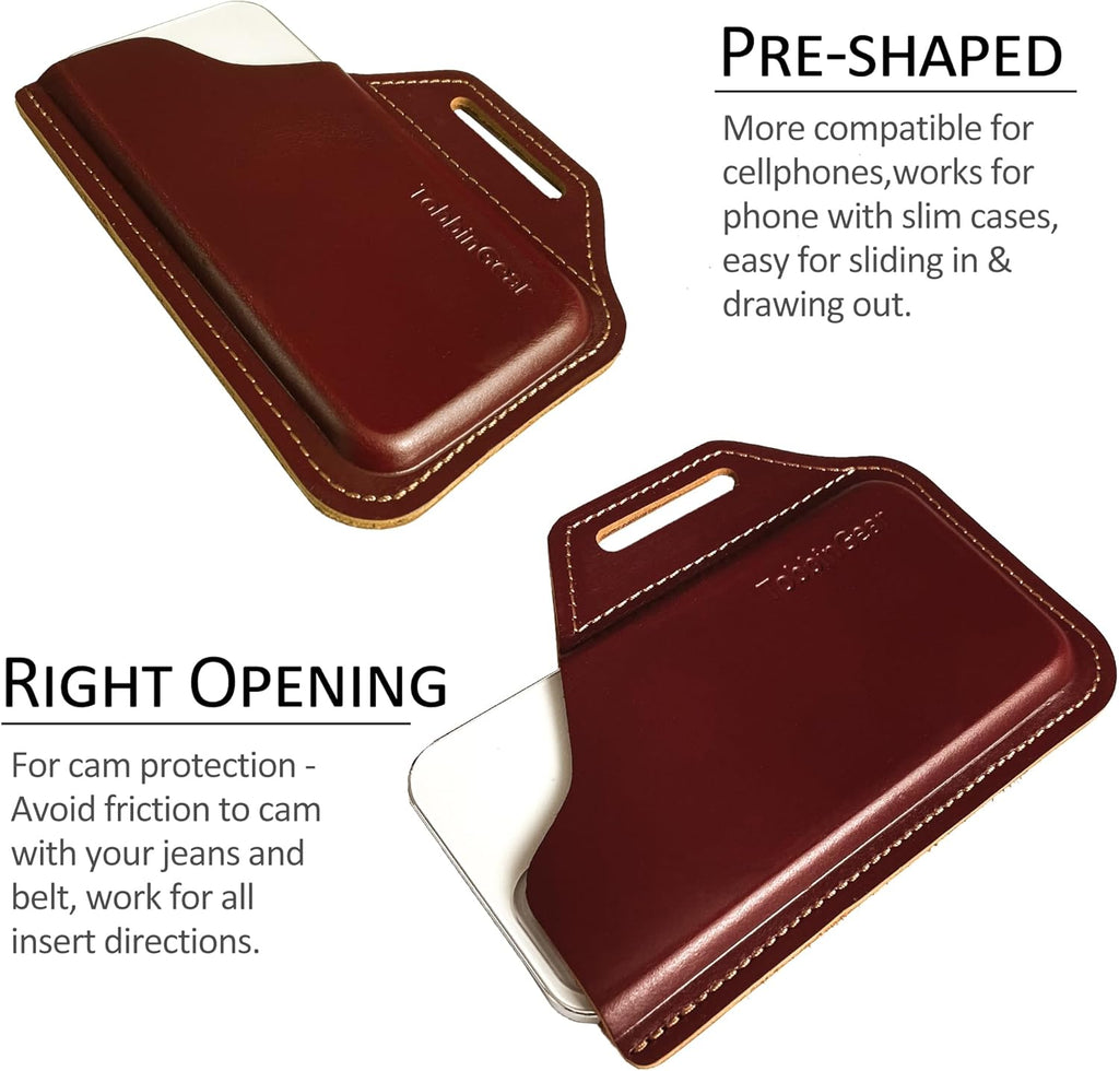TobbinGear Leather Belt Phone Pouch, Left Handed Leather Cell Phone Holster, Universal Phone Case with Belt Loops, for Men and Women Coffee Medium