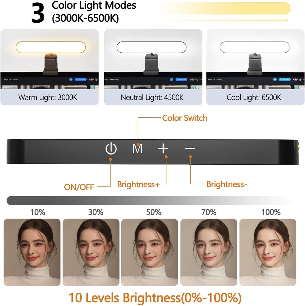 yAyusi Video Conference Light, LED Streaming Lighting for Laptop Computer Monitor, Desk Selfie Ring Light with Remote and Touch Control, PC Podcast Camera Webcam Light for Video Calls/Zoom Meetings