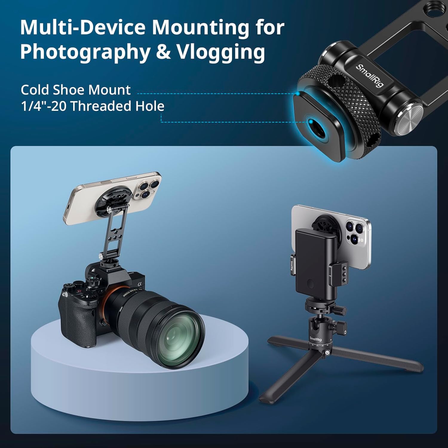 SMALLRIG Magnetic Metal Phone Mount with Cold Shoe Mount, Adjustable Rotatable Phone Tripod Holder Adapter for iPhone 17/16/15, Camera Monitoring, Tripods, Stabilizers - 5156