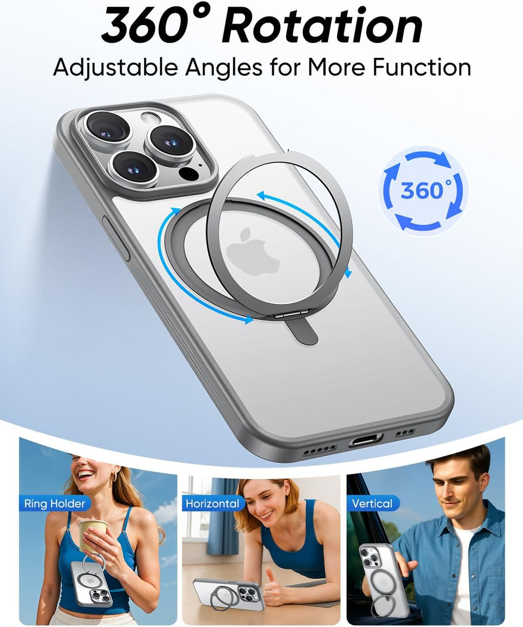 MAGIC JOHN 360° Rotatable Magnetic Invisible Stand for iPhone 14 Pro Max Case [Anti-Slip Grip] [Compatible with MagSafe] 16FT Shockproof for iPhone 14 Pro Max Case with Kickstand, Gray