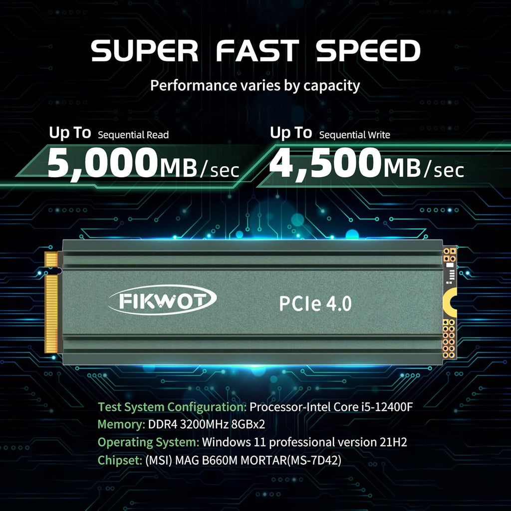 FN960 4TB M.2 2280 PCIe Gen4 x4 NVMe 1.4 Internal Solid State Drive with Heatsink - Speeds up to 5,000MB/s, Dynamic SLC Cache, Compatible PS5 Internal SSD