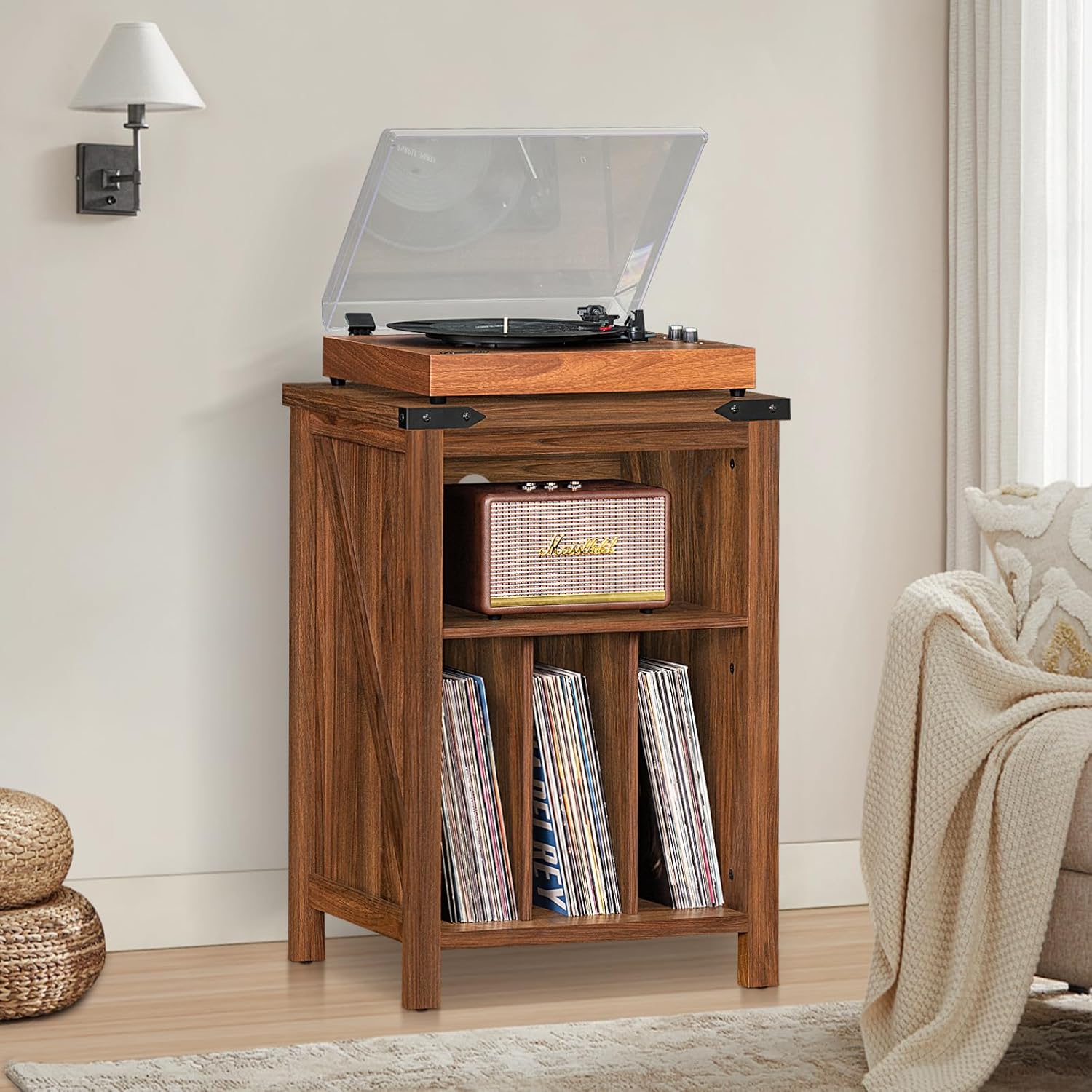 Record Player Stand with Vinyl Record Storage Holds up to 160 Albums,Large Wood Record Player Table Dispaly Shelf，Brown Turntable Stand Cabinet for Living Room,Bedroom,Office 7