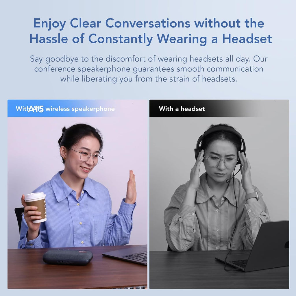NUROUM A15 Conference Speaker and Microphone, Portable&Scalable Bluetooth Wireless Speakerphone, 360° Voice Pickup, Daisy Chian for Calls/Computer/PC/Laptop/Desktop via Bluetooth/Dongle/USB-A/C Blue