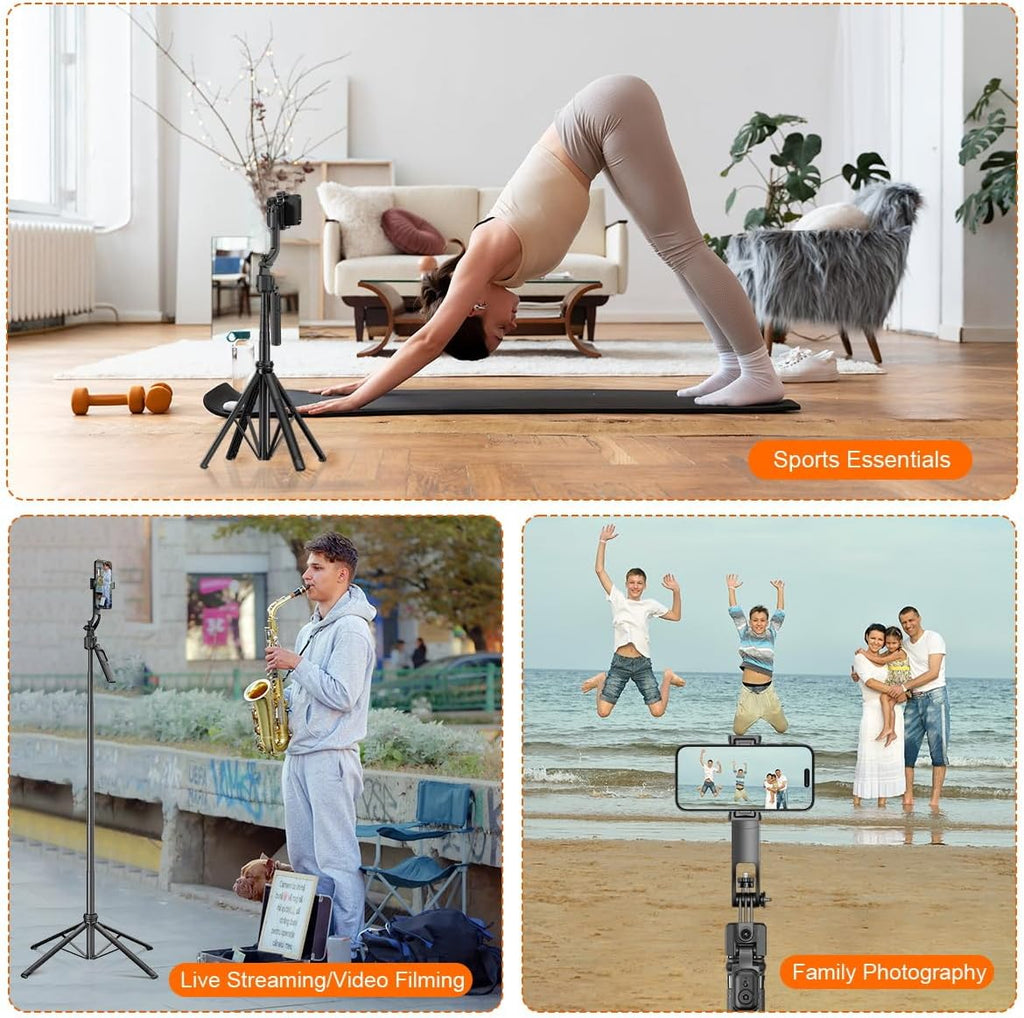 AI Face Tracking Tripod with Remote 360° Auto Rotation Selfie Stick Tripod for iPhone Extendable to 65" 1/4" Screw Phone Mount for iPhone Android TikTok Streaming Travel