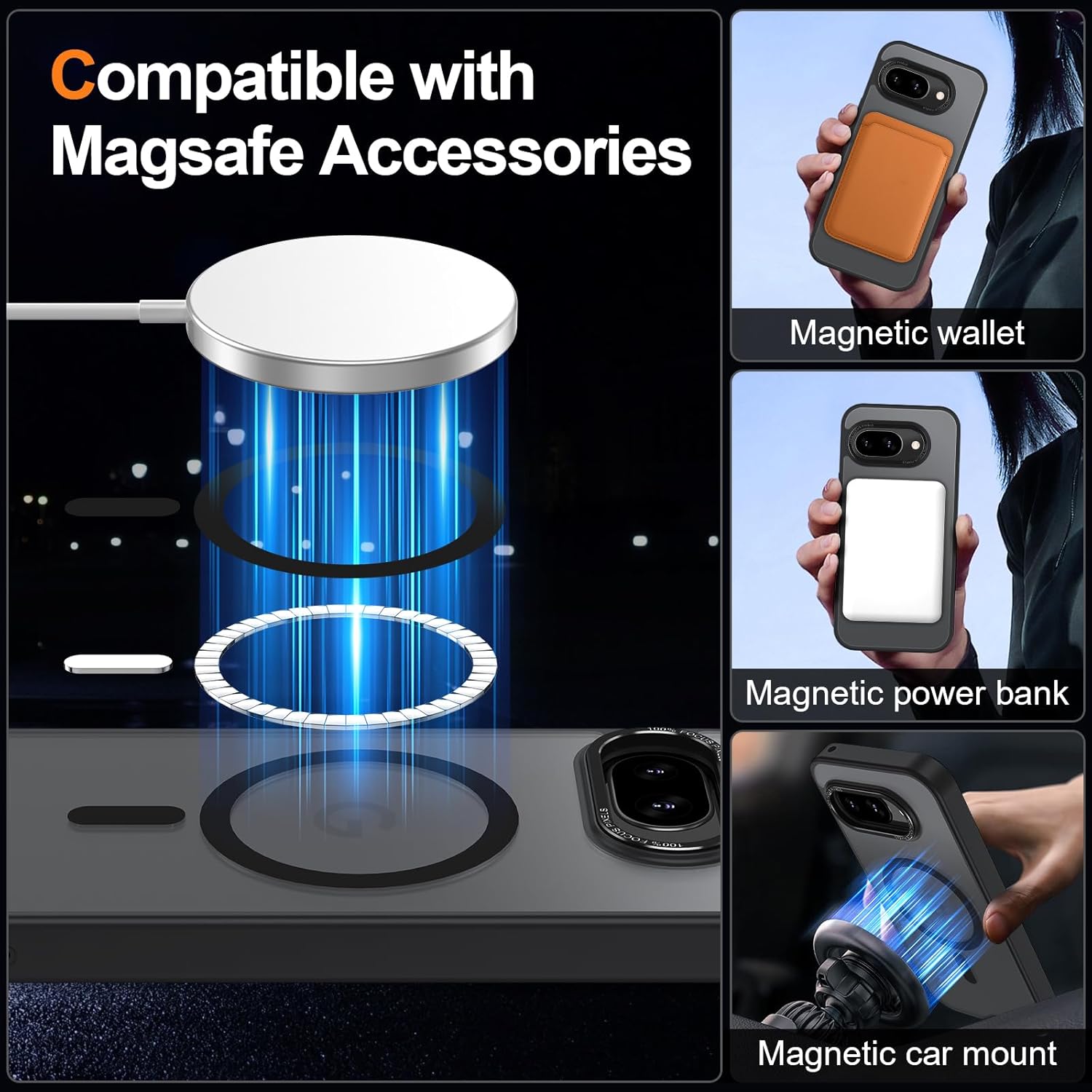 Magnetic for Google Pixel 9a Case, [Military Grade Drop Protection] [Compatible with MagSafe] Shockproof Slim Translucent Matte Anti-Slip for Women Girls Men Case, Black