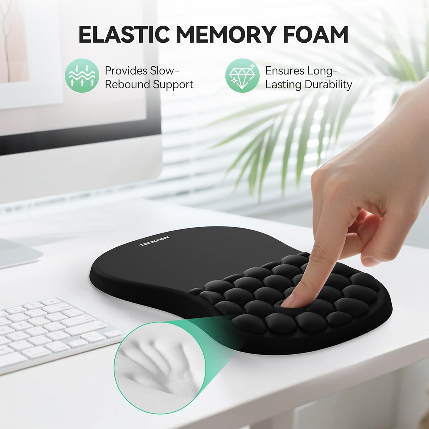 TECKNET Ergonomic Mouse Pad with Wrist Rest, Soft Mousepad with Massage Design, Memory Foam and Non-Slip PU Base for Pain Relief, Gaming Mouse Pad for Desk, Home, Office, 12x8 Inches, Black