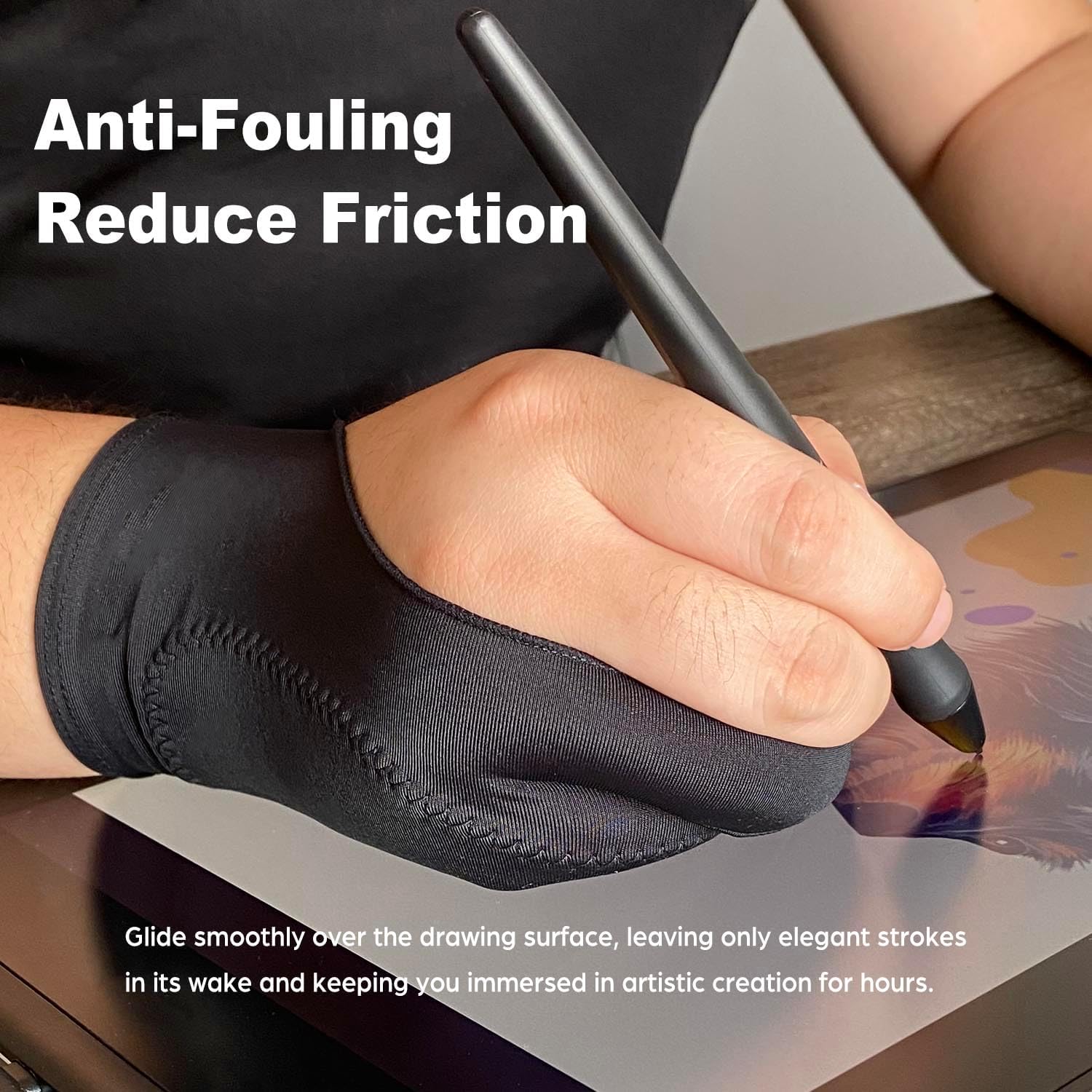 Drawing Glove, Artist Glove for Drawing Tablet, iPad, Digital Art Creation - Palm Rejection, Exposed Fingertip, Suitable for Left and Right Hand - M, Pack of 2
