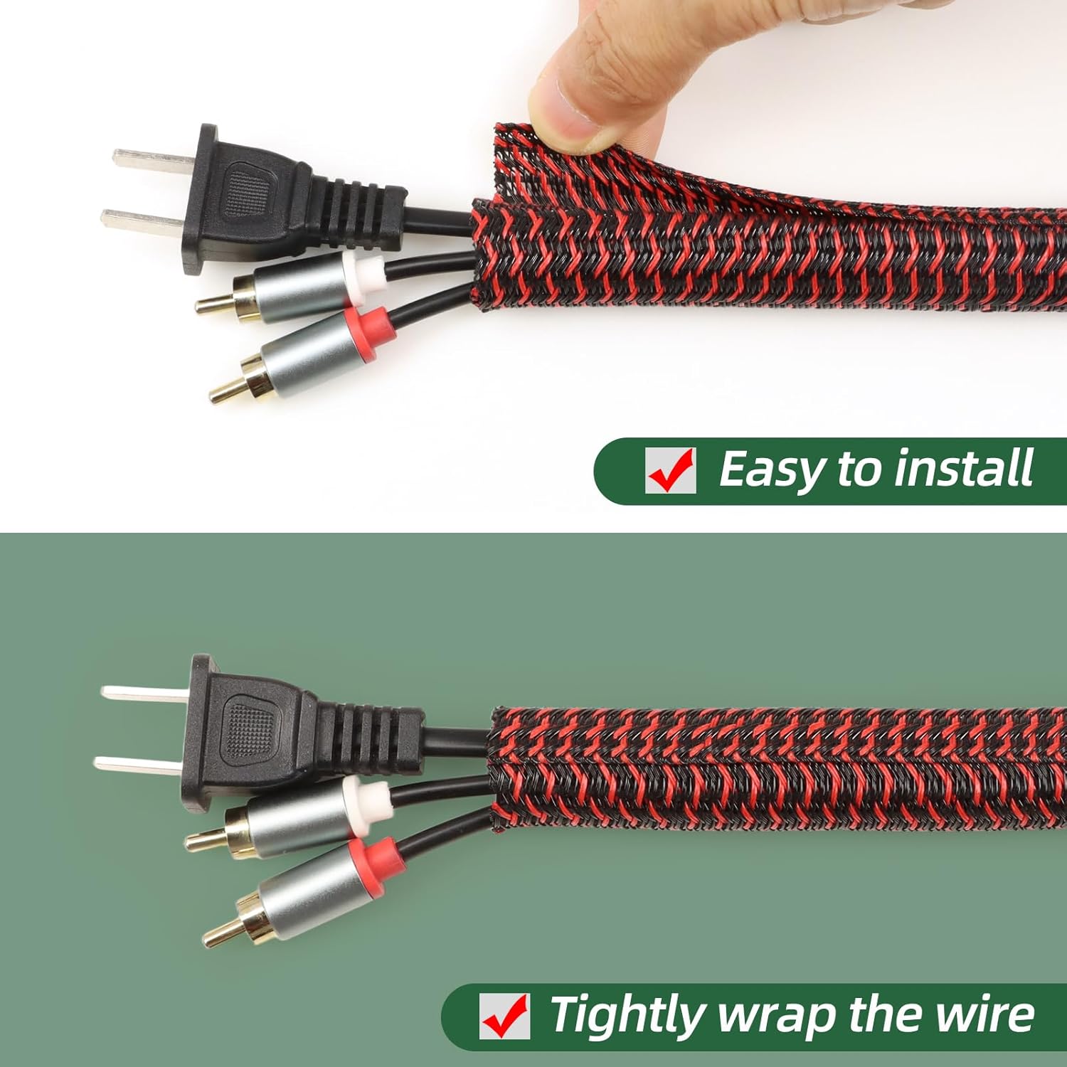 Split Wire Loom Tubing, Cable Protector Sleeve, Braided Cable Management for TV/Computer/Home Theater/Engine Bay, Cord Protectors from Pets No Chew (Red and Black, 1"-25ft)