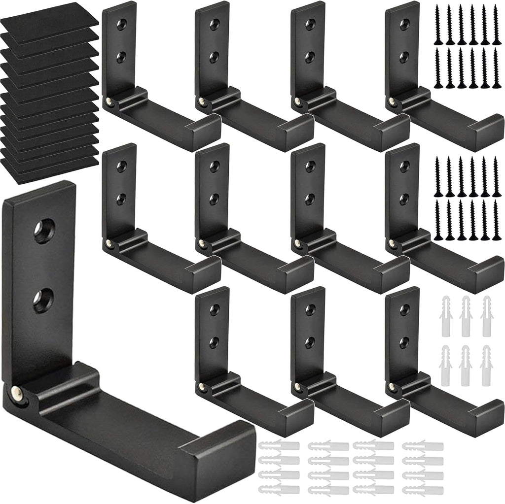 Folding Coat Hooks, Foldable Wall Hooks for Hanging Aluminum Alloy Cloth Coat Hanger Headphones Holder Headset Wall Hanger Hook- Pack of 12 (Black)
