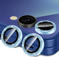 for Samsung Galaxy Z Flip 7 Camera Lens Protector, Individual Metal Ring Tempered Glass Lens Cover, [Strong Adsorption] Scratch Resistant Ultra-Thin HD Clear Lens Cover, 1 Set-Blue Sparkly