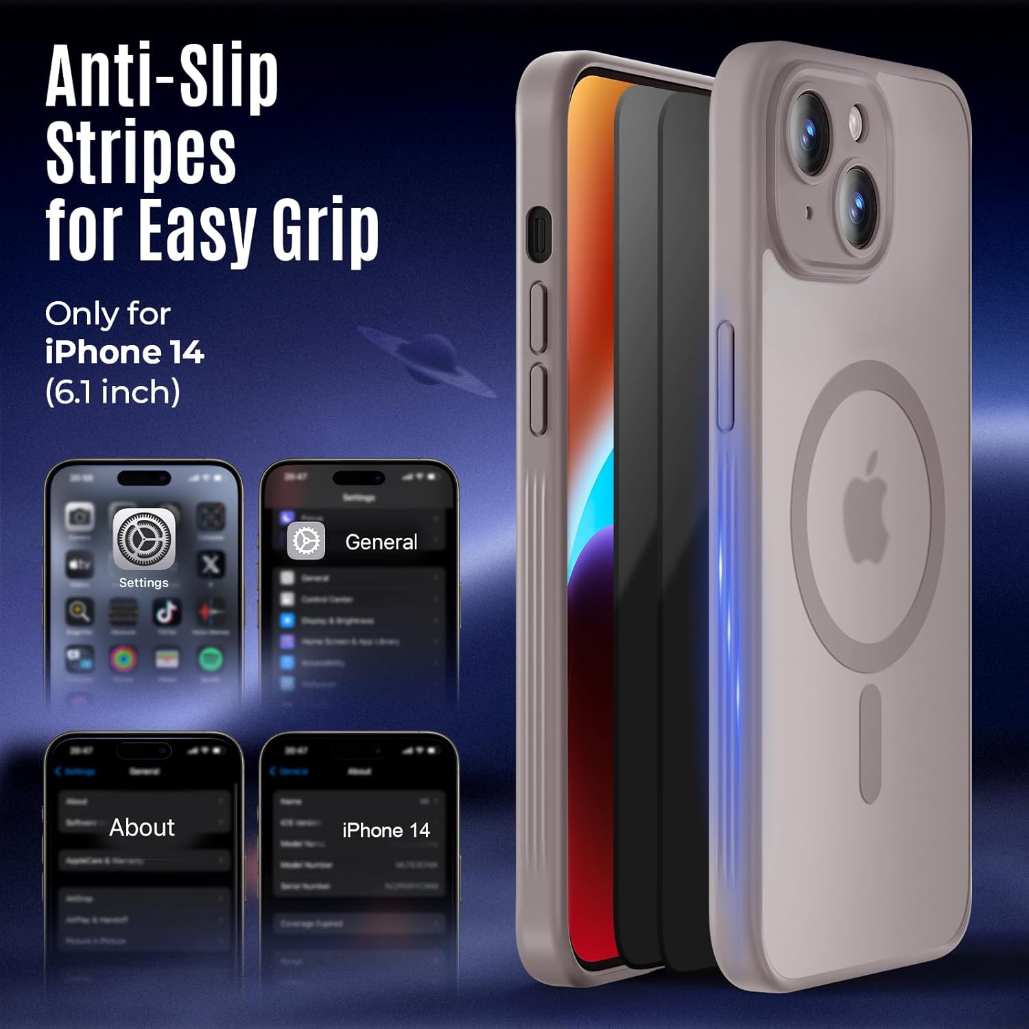 Designed for iPhone 14 Case, Compatible with MagSafe, with Privacy Screen Protectors X2, [Camera Protection] [15FT Military Drop Protection] Shockproof Phone Case, 6.1", Natural Titanium