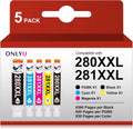 ONLYU 280XXL 281XXL Compatible for Canon Ink 280 and 281 Cartridges PGI-280XXL CLI-281XXL for Canon TR8520 Ink Cartridges for Pixma TR8620 TR8620a TS6320 TR7520 TS6120 TS6220 TS8220 TS9520 (5 Packs)