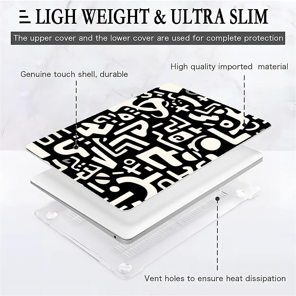 Compatible with MacBook Air 13.3 13.6 Inch Case 2022 2021 2020 2019 Plastic Hard Shell Case Cover,13.3 Air (A1932/A2179/A2337), Black and White Letters