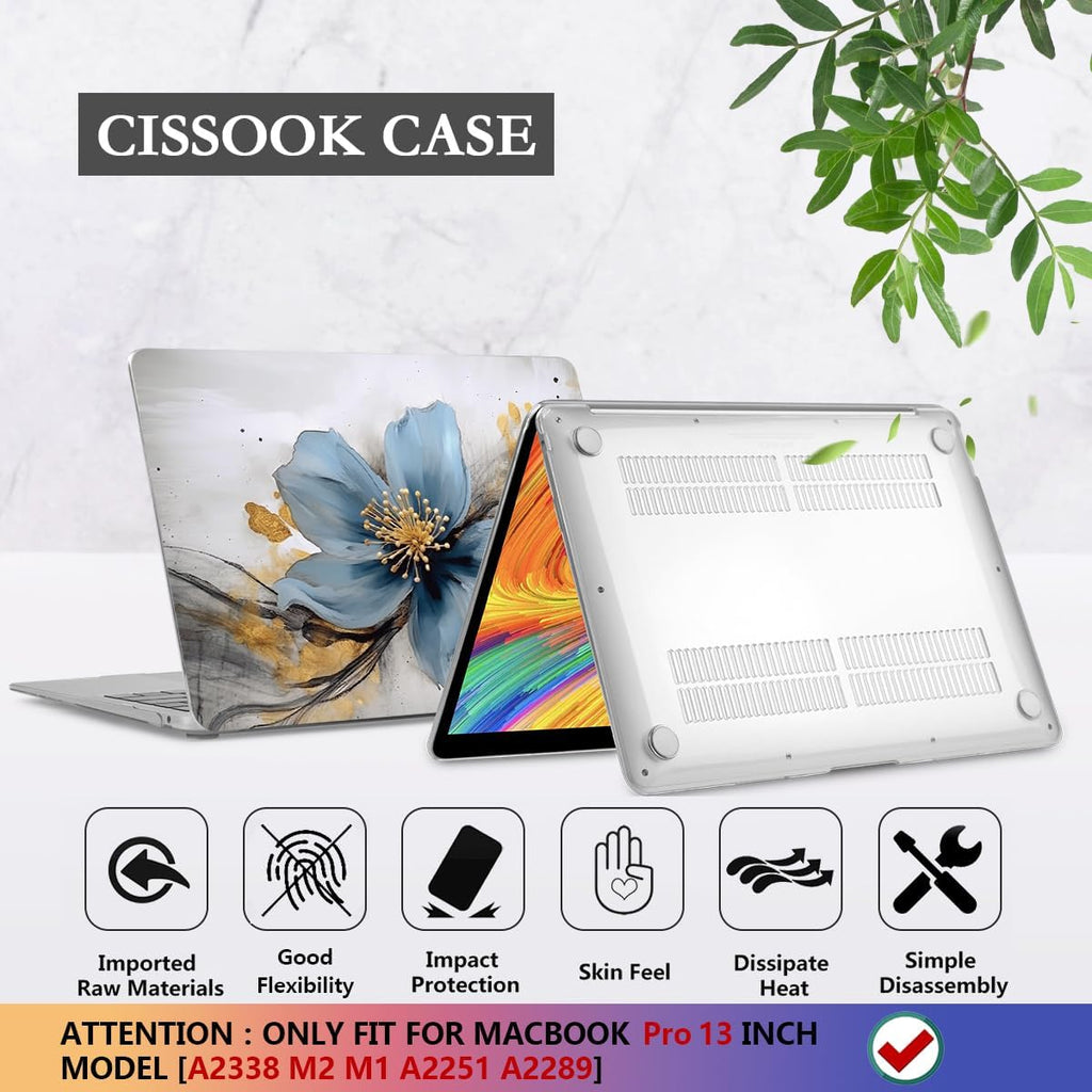 CISSOOK Compatible with MacBook Pro 13 inch 2025-2020 Release Model M2 M1 Chip A2338 A2251 A2289 with Touch Bar, Plastic Hard Shell Case&Keyboard Cover&Screen Protector, Retro Golden Floral