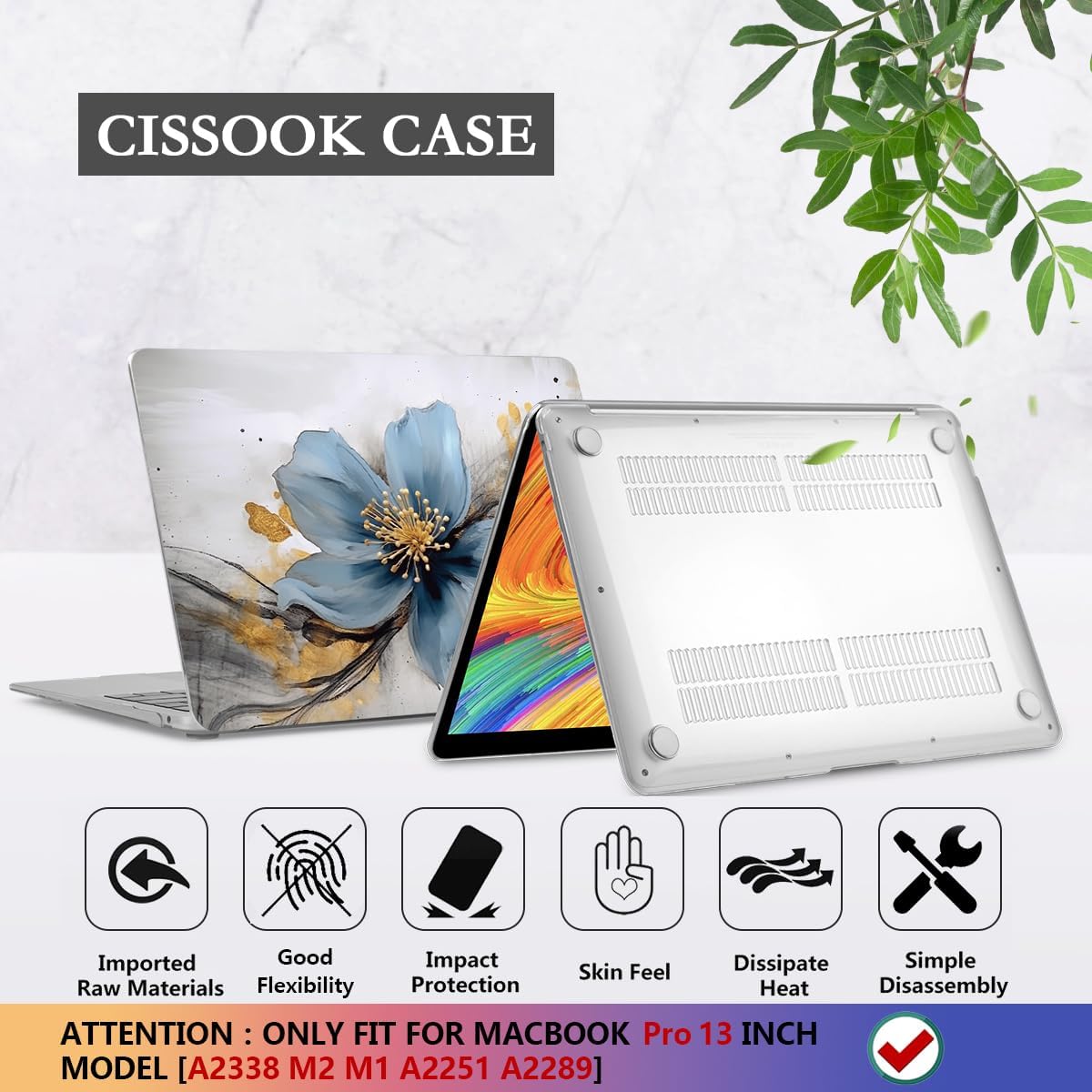 CISSOOK Compatible with MacBook Pro 13 inch 2025-2020 Release Model M2 M1 Chip A2338 A2251 A2289 with Touch Bar, Plastic Hard Shell Case&Keyboard Cover&Screen Protector, Retro Golden Floral