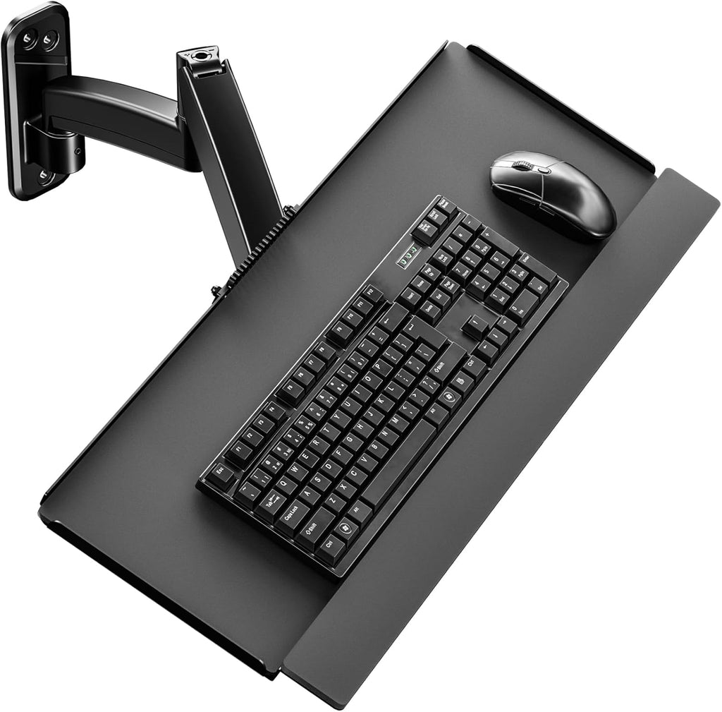 Keyboard Tray Wall Mount,Sit-Stand 26 Inch Keyboard and Mouse Stand,Height Adjustable Typing Platform,360 Degree Rotation, Holds up to 19.8 lbs, Black