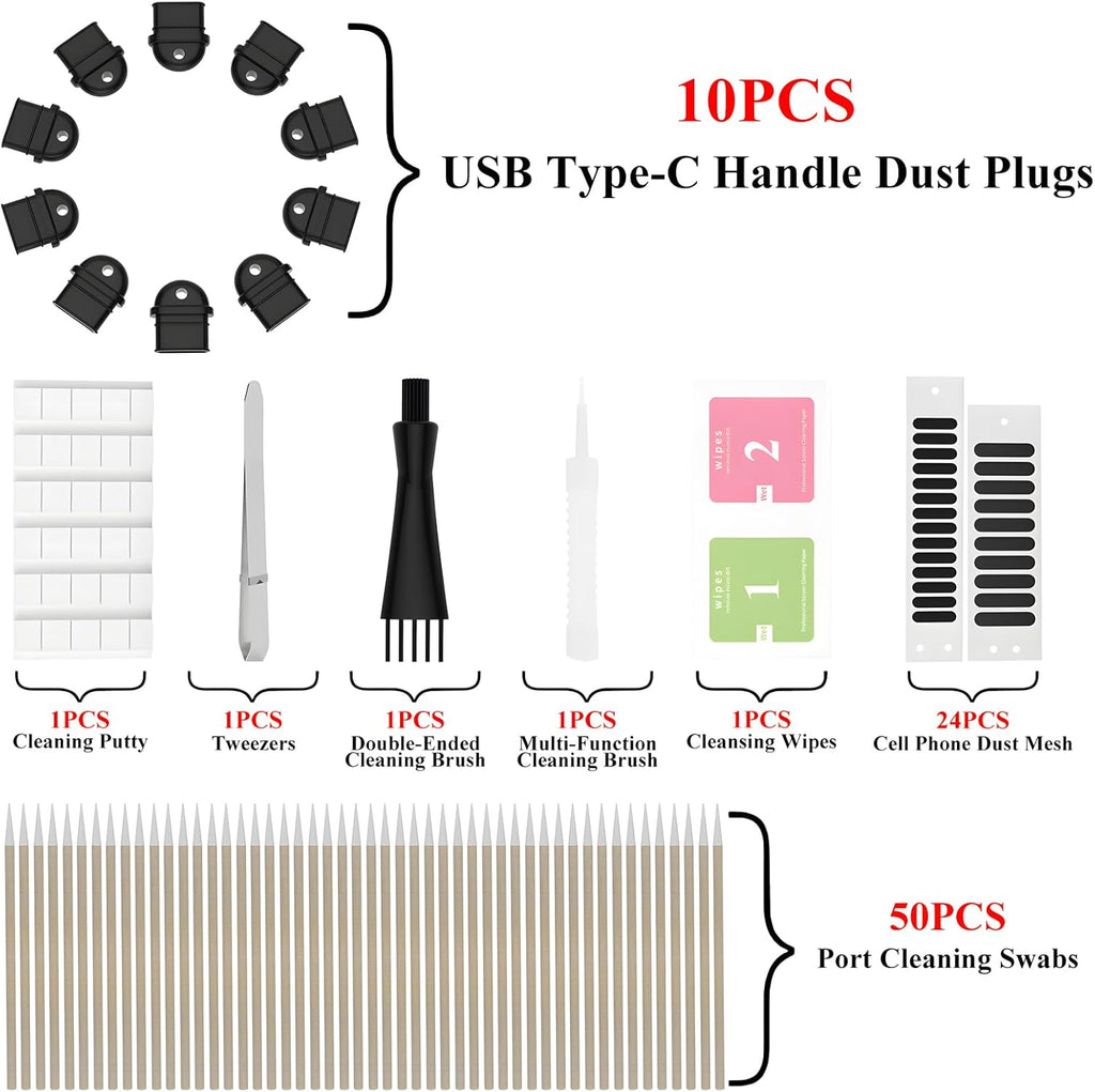 10PCS USB C with Grip Port Dust Plug, Easy Grip Dust Plug Cover, Type-C Dust Plug,Includes 8 Types Digital Product Cleaning and Protection Kits,for All Type C Ports,Compatible with iPhone 15 16