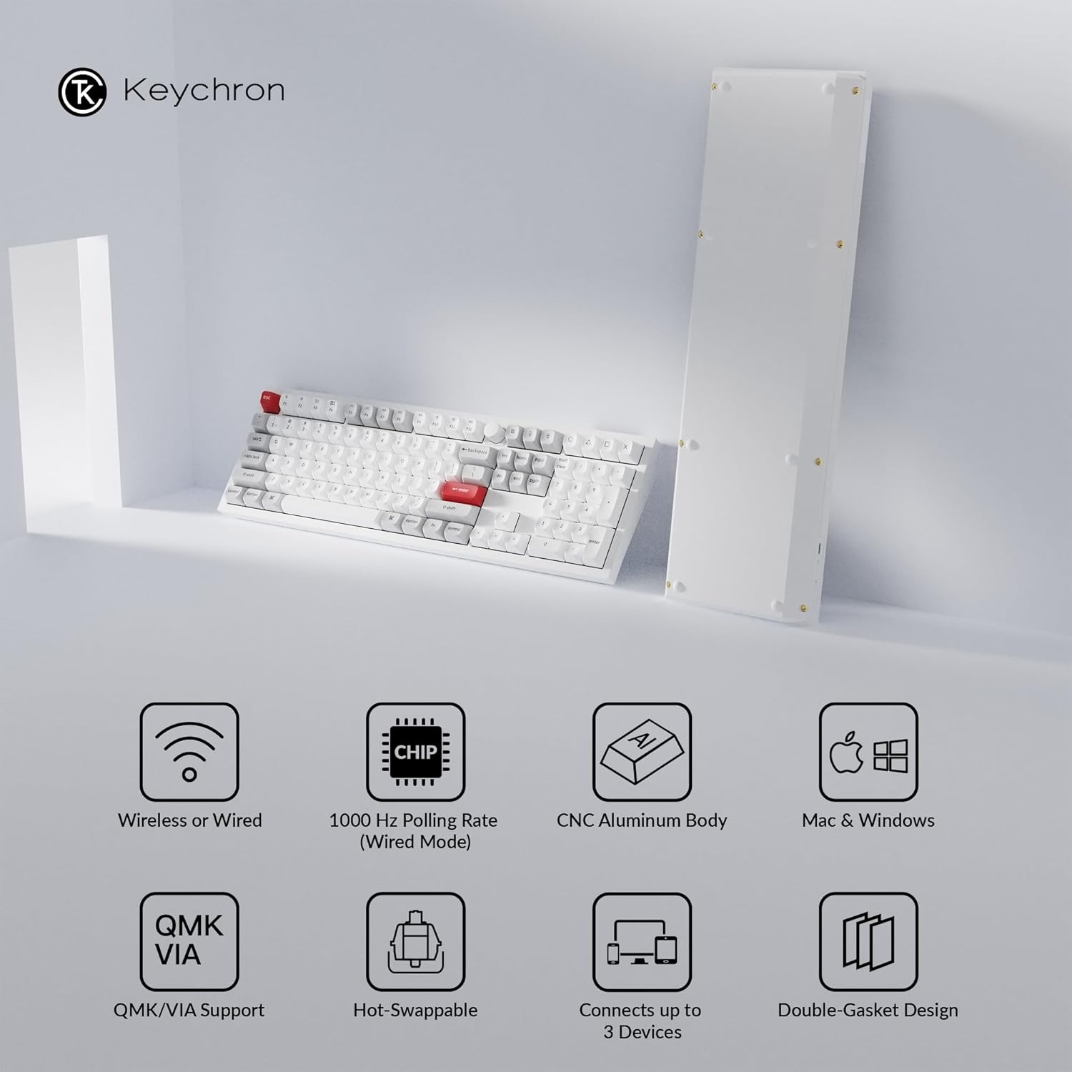 Keychron Q6 Pro Full-Size Bluetooth Custom Mechanical Keyboard for Mac Windows Linux, Full Aluminum QMK/VIA Programmable Knob KSA Double-Shot PBT Keycap Hot-Swappable Keychron K Pro Brown Switch-White