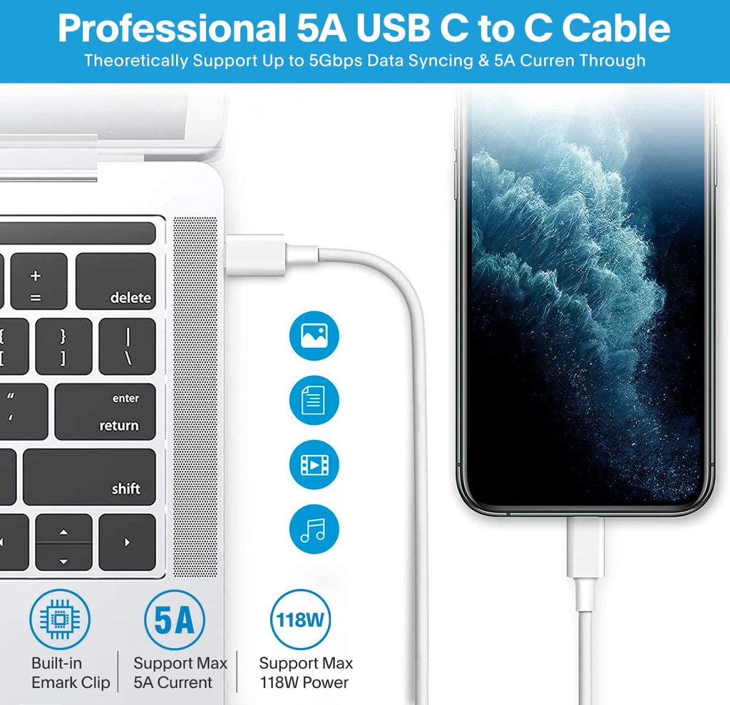 Mac Book Pro Charger - 118W USB C Fast Charger Power Adapter Compatible with MacBook Pro/MacBook Air 16 15 14 13 Inch, M1 M2 M3 M4, New iPad Pro and All USB C Device, Charge Cable 6.6ft
