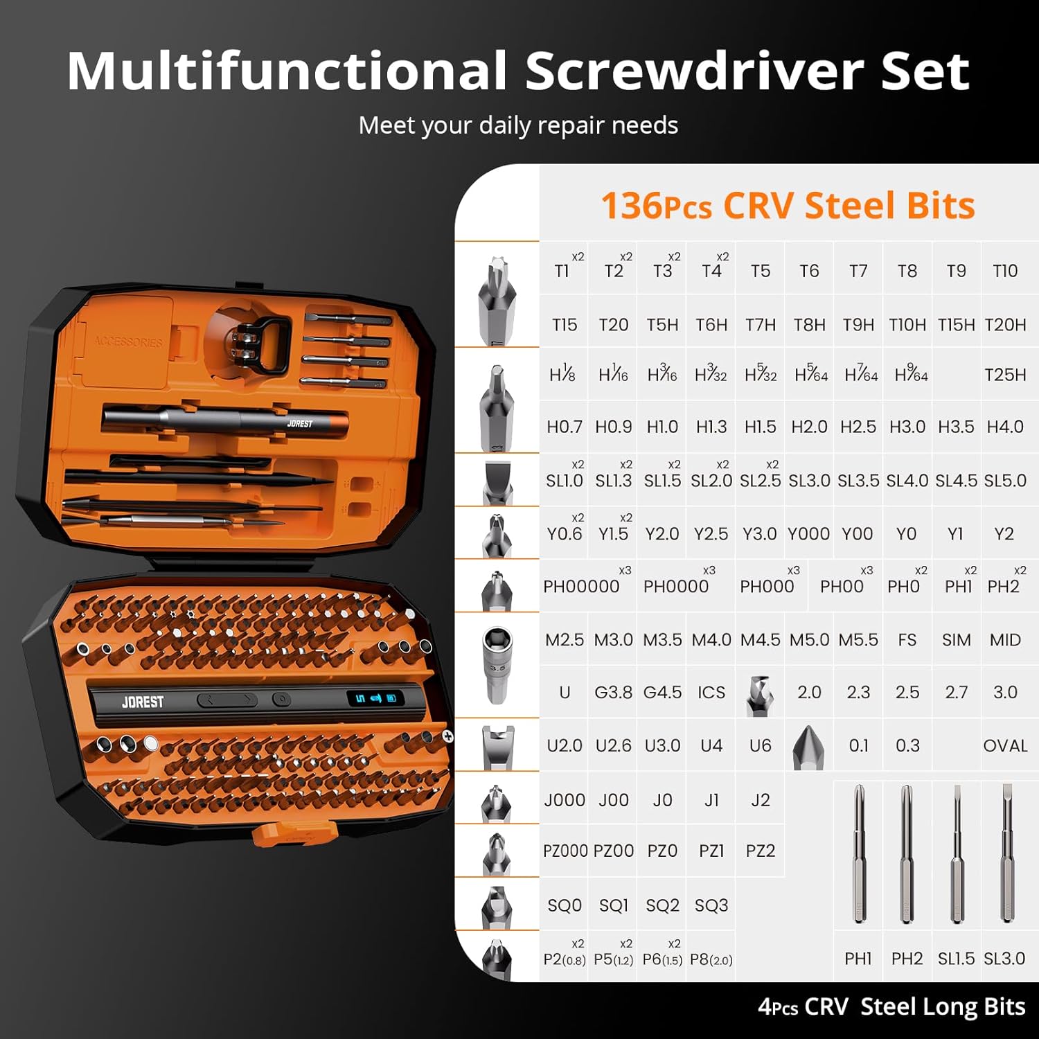 JOREST 155 in 1 Mini Electric Screwdriver Cordless, Precision Power Screwdriver Set, 5 Torque Levels (Max 0.75N.m), Gifts for Men, Magnetic Repair Tool Kit for iPhone, PC, Laptop, PS4 PS5, Xbox, Watch