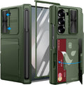 Vihibii for Samsung Galaxy Z Fold 6 Wallet Case with S Pen Holder & Card Holder & Camera Lens Cover & Hinge Protection & Front Screen Protector, Heavy Duty Phone Case for Samsung Z Fold 6 5G, Green