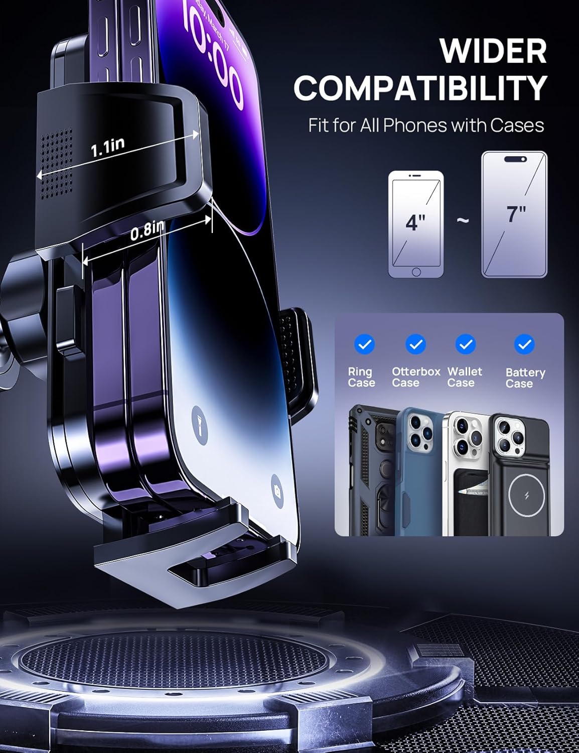 Car Phone Holder Mount for Air Vent, [Never Shake Hook Clip] 360° Adjustable Vent Clip, Compatible with Big Phones,Thick Cases, Phone Holders for Your Car–Fits iPhone, Samsung and Android