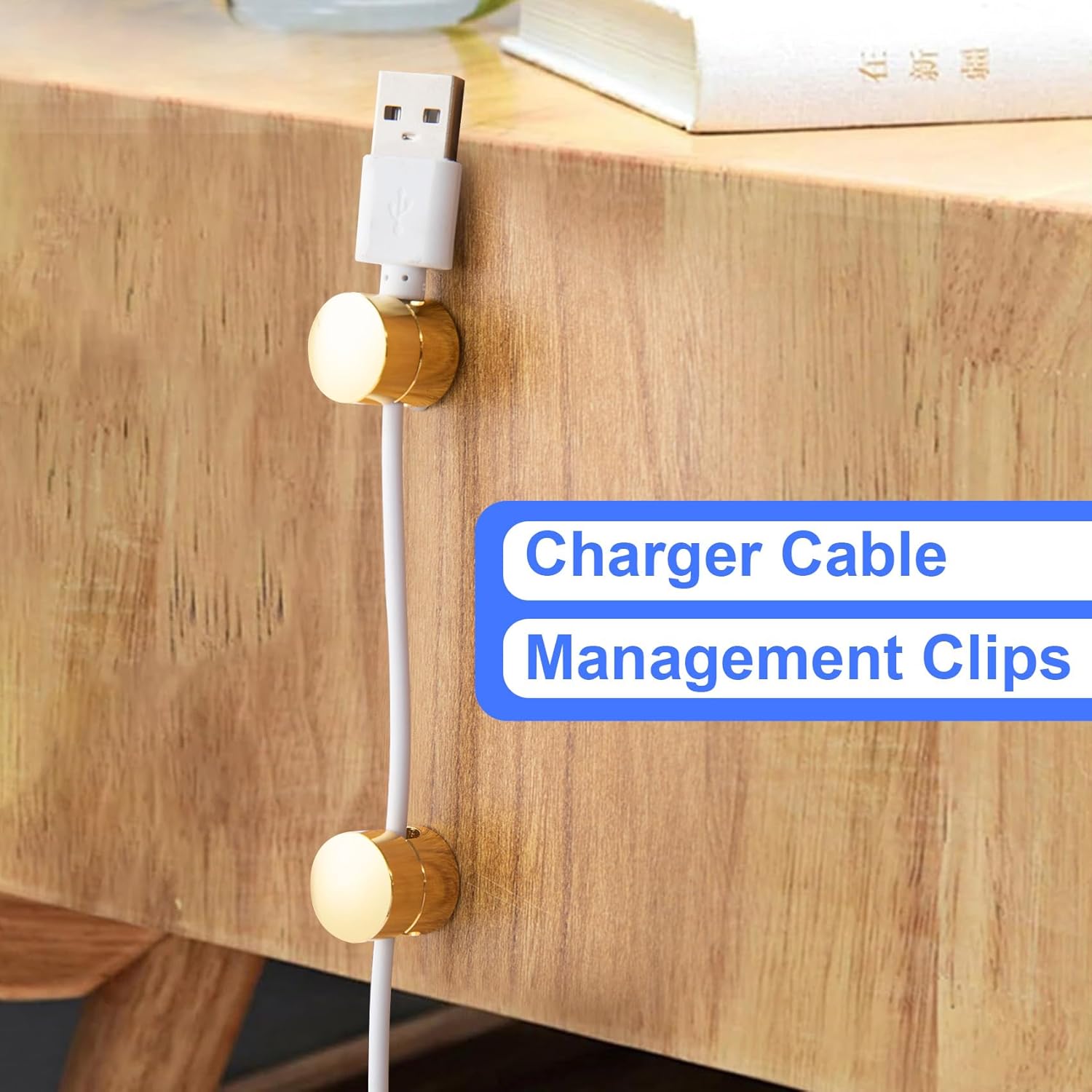 3 Sets Charger Holders for Cords, Gold Adjustable Cable Anchor Holders, Adhesive Metal Cord Clips, Cable Management Wire Organizers for Desk, Office, Nightstand