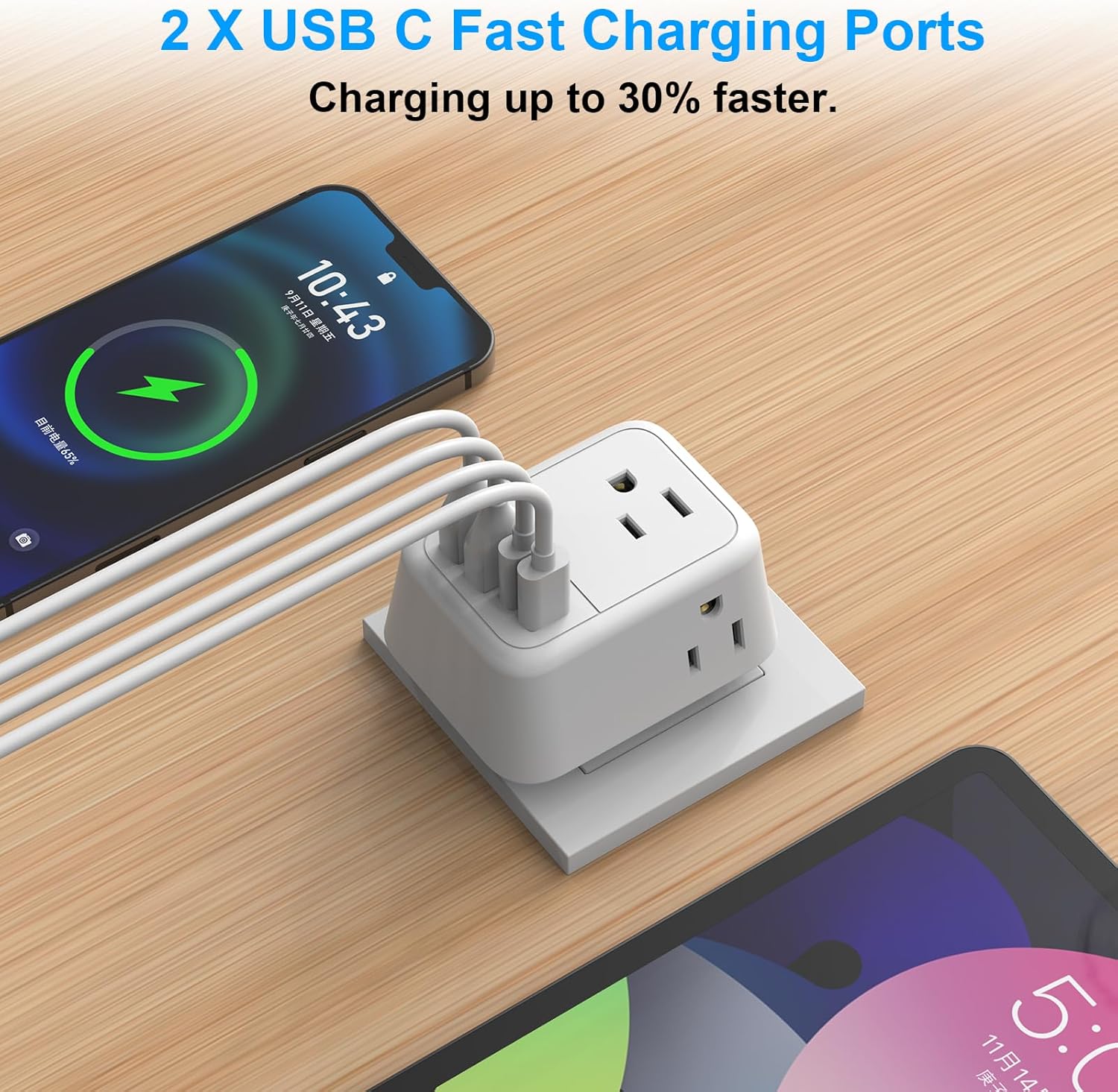 Travel Plug Adapter, International Plug Adapter with 4 AC Outlets 4 USB Ports(2 USB C), Travel Adapter Type C Travel Essentials for US to Most Europe France Germany Italy Spain [1 Pack]