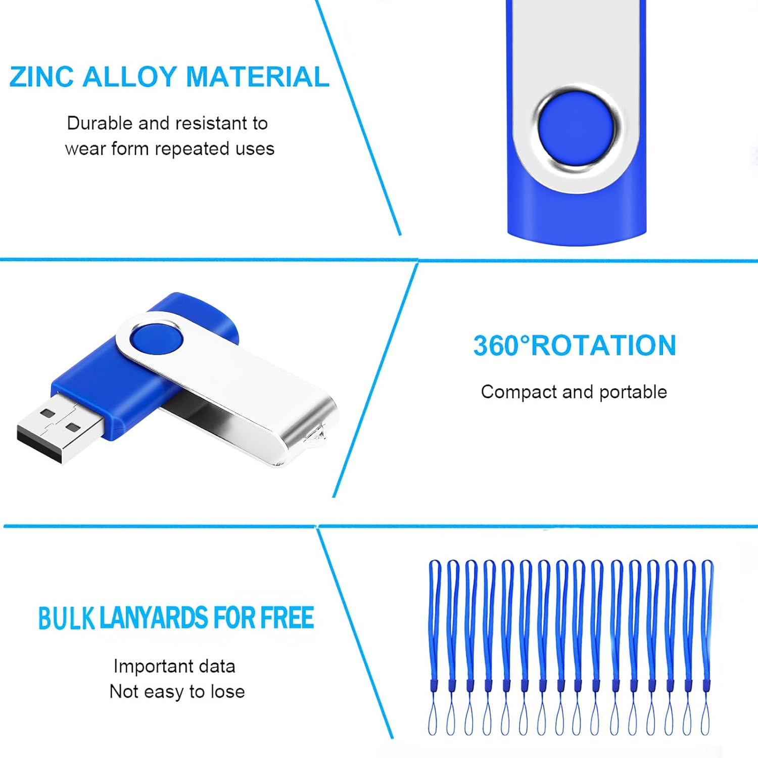 EASTBULL 50 Pack 4GB Bulk Flash Drives Pack USB 2.0 Thumb Drives Pack 4GB Bulk USB Drive (Blue, 50 Units)