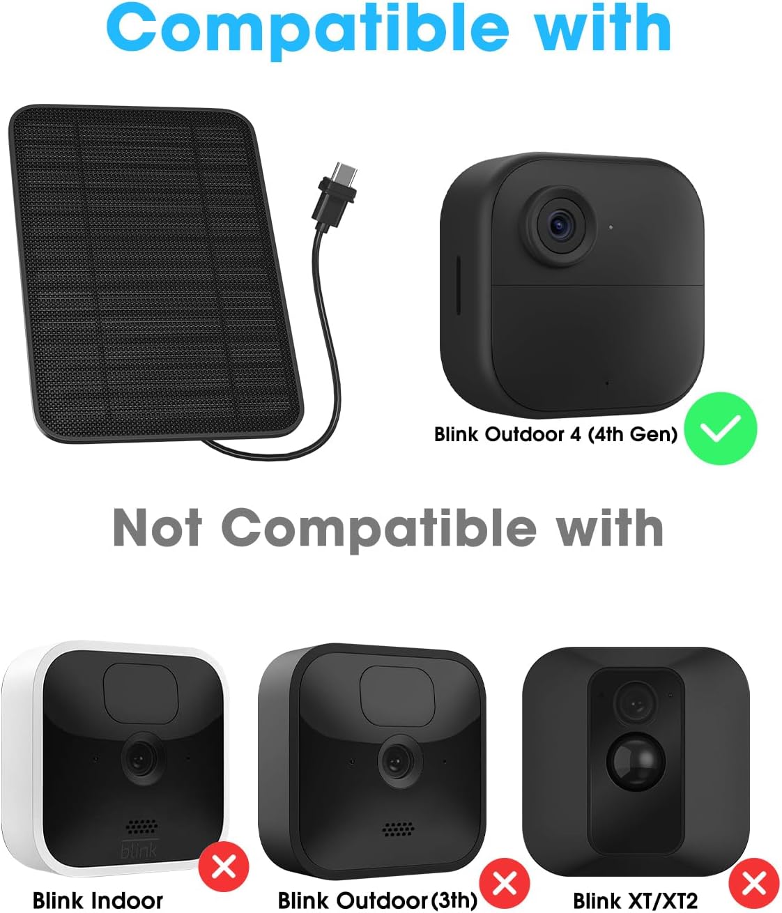 5W Solar Panel for Blink Camera Outdoor, Solar Panel Charger Compatible with Blink Outdoor 4 (4th Gen) Camera, Solar Panel w/Battery for Blink Camera, 9.8ft Cable Rubber Plug IP65 Waterproof, 2 Pack