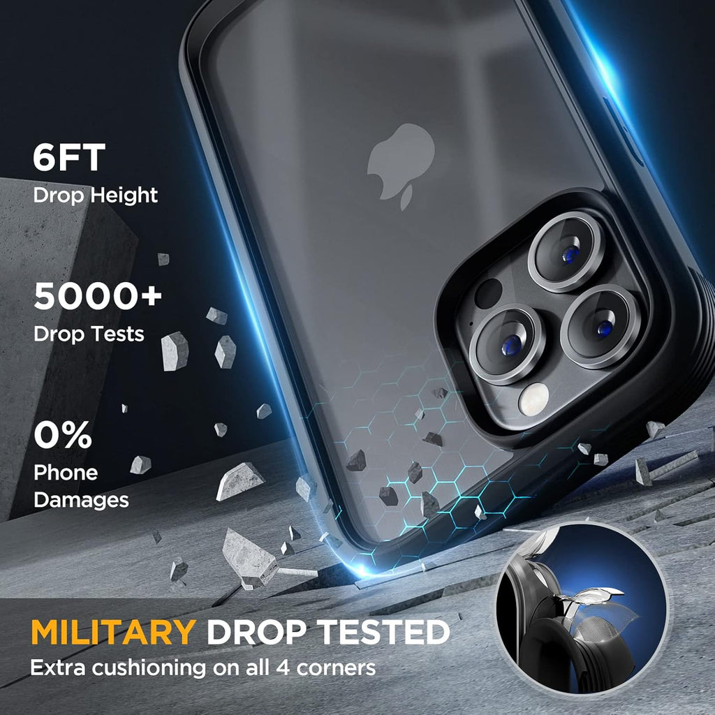 Miracase Glass Series Designed for iPhone 14 Pro Max Case 6.7 Inch, Upgrade Full-Body Bumper Case with Built-in 9H Tempered Glass Screen Protector, with Camera Lens Protector, Matte Black