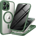 Magnetic for iPhone 15 Pro Case, Compatible with MagSafe, Built-in Privacy Screen Protector and Camera Protection, Anti Spy Full Body Dustproof Shockproof Hard Phone Case 6.1", Pine Green