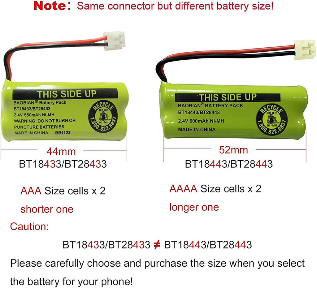 BT18433 BT28433 Cordless Phone Battery Compatible with AT&T/Lucent BT-18433 BT-184342 BT-28433 BT-284342 BT-6010 BT-8000 BT-8001 BT-8300 Empire CPH-515D CPH515D 2.4V 550mAh Ni-MH(Pack of 3)