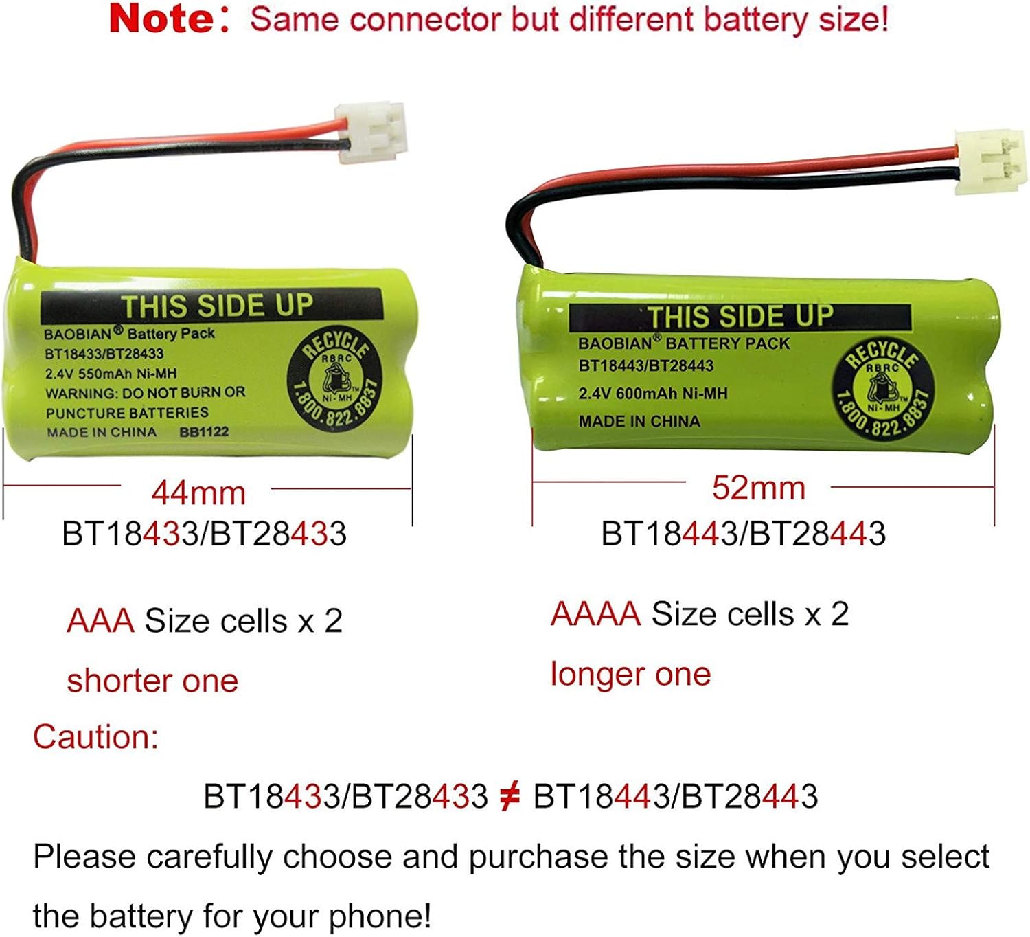 BT18433 BT28433 Cordless Phone Battery Compatible with AT&T/Lucent BT-18433 BT-184342 BT-28433 BT-284342 BT-6010 BT-8000 BT-8001 BT-8300 Empire CPH-515D CPH515D 2.4V 550mAh Ni-MH(Pack of 3)