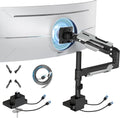 ARES WING Single Monitor Mount with USB, Ultrawide Monitor Arm for 24 to 57 Inch Heavy Duty Curved Screen, Adjustable Gas Spring Monitors Arm Stand up to 66LBS with 75/100/200 Vesa Mount, Black