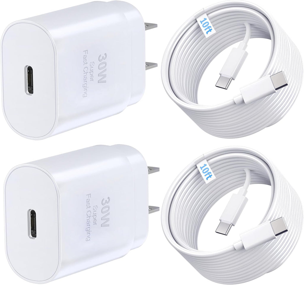 Phone 15 16 Charger, 30W Super Fast Charging, USB C Block Type C Cable Cord 10ft for iPhone iPhone 16,16 Plus,16 Pro,16 Pro Max, iPhone 15, iPad Pro 12.9/11, Galaxy S24,S23-2Pack