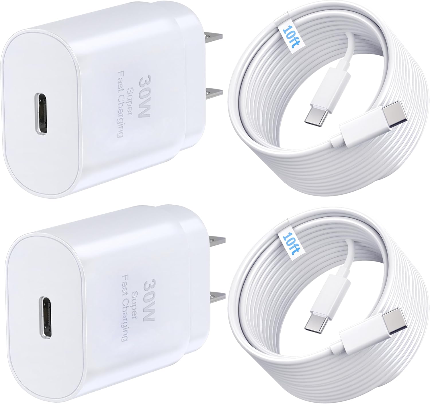 Phone 15 16 Charger, 30W Super Fast Charging, USB C Block Type C Cable Cord 10ft for iPhone iPhone 16,16 Plus,16 Pro,16 Pro Max, iPhone 15, iPad Pro 12.9/11, Galaxy S24,S23-2Pack