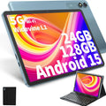Android Tablet with Keyboard, Android 15 Tablet 10 inch with 24GB+128GB, 1TB Expand, 8-Core, 8000mAh, 5G WiFi, Widevine L1, GMS, with Case, Keyboard, Mouse, Stylus(Black)