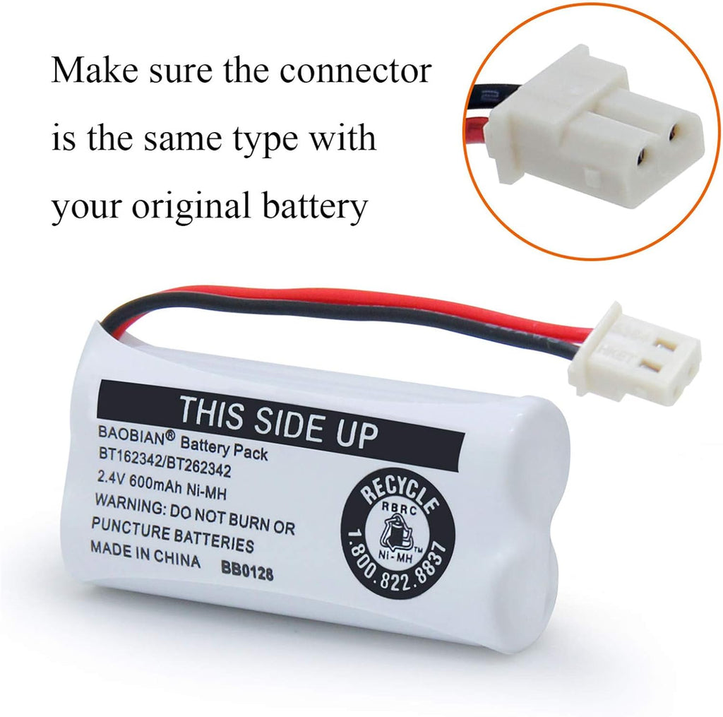 2.4V Ni-MH BT162342 BT262342 Battery for BT183342 BT283342 BT166342 BT266342 VTech CS6114 CS6419 CS6719 AT&T EL52300 CL80111 Cordless Phone (2 Pack)