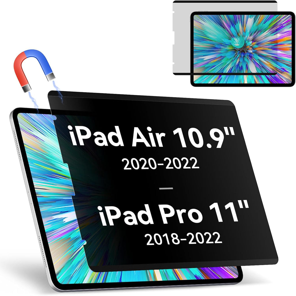Magnetic Privacy Screen Protector Compatible with iPad Air 5th 4th 10.9" & iPad Pro 11(2018-2022), Removable Anti Glare Blue Light Bubble-Free Black Security Protector Private Filter