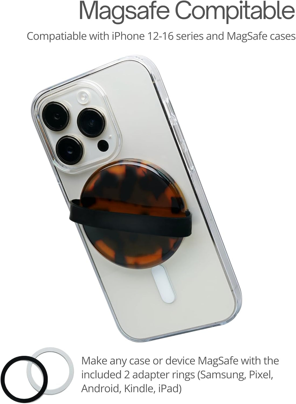 Heesch Magnetic Ring for Phone Case Loopy Brown Phone Grip Strap Holder for Back of Phone Finger Loop Grip for Hand Tortoise Shell Magsafe Grip for iPhone 16 Pro Max/15/14/13/12 Series Mag Safe Case