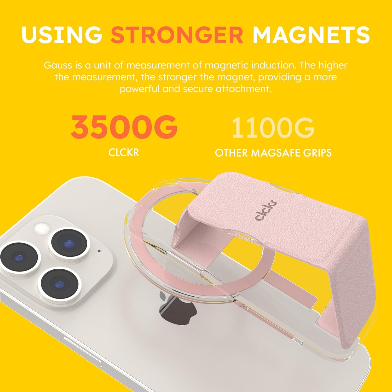 CLCKR Finger Phone Grip for MagSafe Stand, Phone Grip Loop Holder with Kickstand, Magnetic Phone Grip Holder, for iPhone 16/15/14/13/12 Pro Max Plus Series, Clear Pink