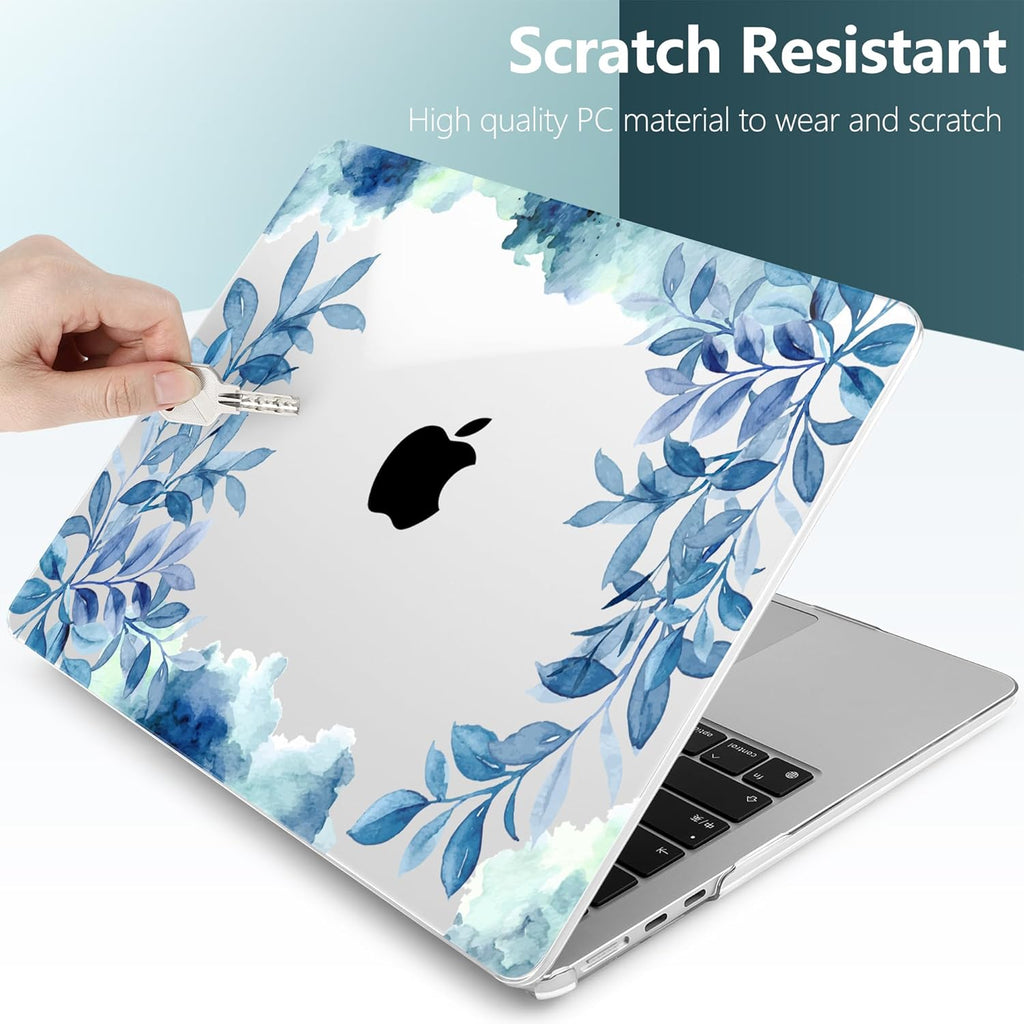 TWOLSKOO Compatible with M4 MacBook Air 15 inch Case 2025-2023 Released Model M4 A3241 M3 A3114 M2 A2941, Plastic Hard Shell & Screen Protector & Keyboard Cover & Trackpad Film, Blue Floral