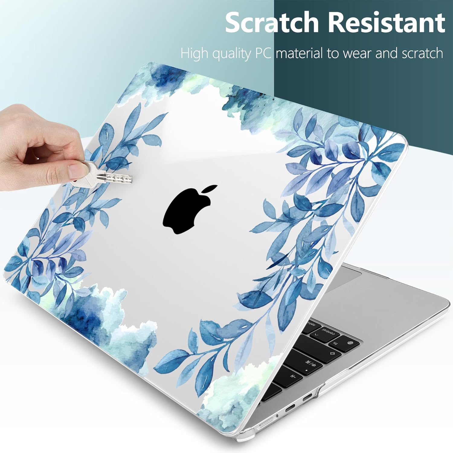 TWOLSKOO Compatible with M4 MacBook Air 15 inch Case 2025-2023 Released Model M4 A3241 M3 A3114 M2 A2941, Plastic Hard Shell & Screen Protector & Keyboard Cover & Trackpad Film, Blue Floral
