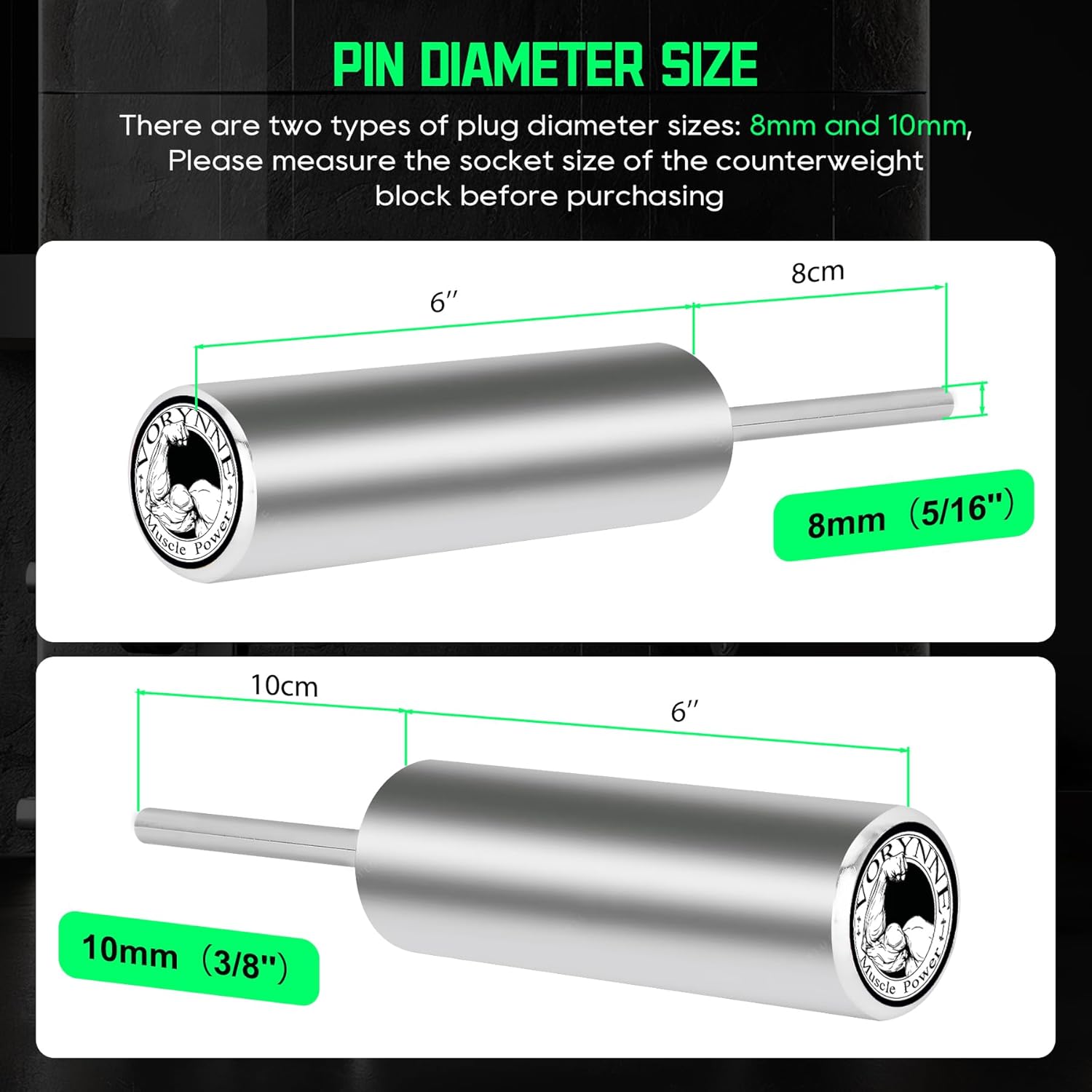 Weight Stack Pin Extender for Gym Cable Machine & Home Gym, Ø10 mm ＆ Ø8 mm, Allowing Additional Olympic Weight Plates, Made of Durable Steel for Secure and Long-Lasting Use